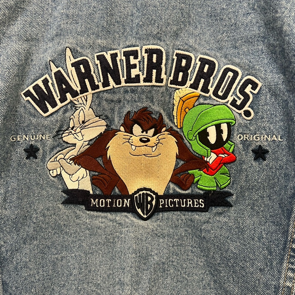 Vintage Warner Brothers Jean Jacket Taz Bugs Bunny Marvin - Medium Y2K